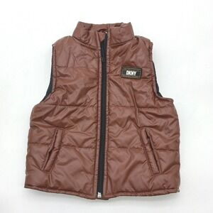 DKNY Kids Puffer Vest Brown Zip Front Sleeveless Gilet Size 18 Months
